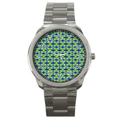 Blue Yellow Green Swirl Pattern Sport Metal Watch