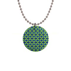 Blue Yellow Green Swirl Pattern Button Necklaces by BrightVibesDesign