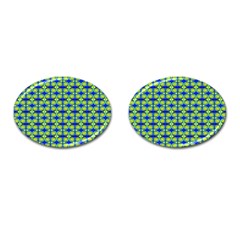 Blue Yellow Green Swirl Pattern Cufflinks (Oval)