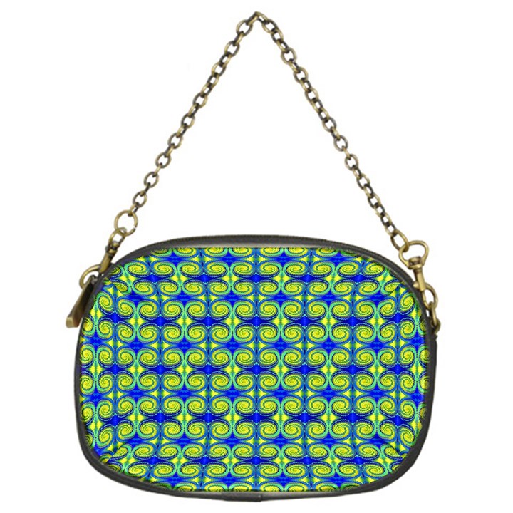 Blue Yellow Green Swirl Pattern Chain Purses (One Side) 