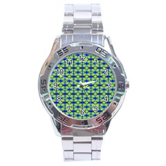 Blue Yellow Green Swirl Pattern Stainless Steel Analogue Watch by BrightVibesDesign