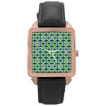 Blue Yellow Green Swirl Pattern Rose Gold Leather Watch  Front