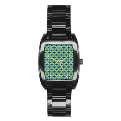 Blue Yellow Green Swirl Pattern Stainless Steel Barrel Watch