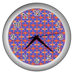 Blue Orange Yellow Swirl Pattern Wall Clocks (silver)  by BrightVibesDesign