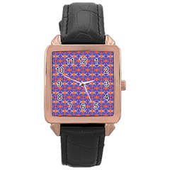 Blue Orange Yellow Swirl Pattern Rose Gold Leather Watch  by BrightVibesDesign