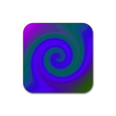 Swirl Green Blue Abstract Rubber Coaster (square)  by BrightVibesDesign