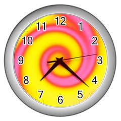 Swirl Yellow Pink Abstract Wall Clocks (Silver) 