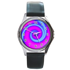 Swirl Pink Turquoise Abstract Round Metal Watch by BrightVibesDesign