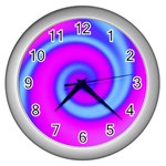 Swirl Pink Turquoise Abstract Wall Clocks (Silver)  Front