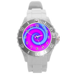 Swirl Pink Turquoise Abstract Round Plastic Sport Watch (L)