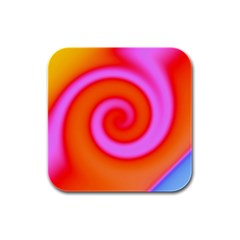 Swirl Orange Pink Abstract Rubber Square Coaster (4 Pack)  by BrightVibesDesign