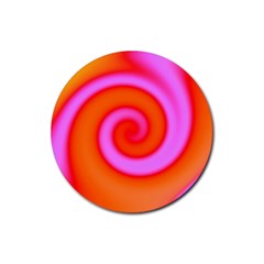 Swirl Orange Pink Abstract Rubber Round Coaster (4 Pack)  by BrightVibesDesign