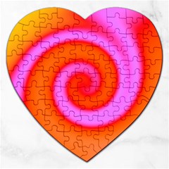 Swirl Orange Pink Abstract Jigsaw Puzzle (heart) by BrightVibesDesign