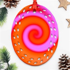 Swirl Orange Pink Abstract Oval Filigree Ornament (two Sides) by BrightVibesDesign