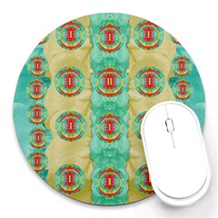 Peace Will Be In Fantasy Flowers With Love Round Mousepads by pepitasart