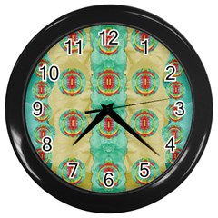 Peace Will Be In Fantasy Flowers With Love Wall Clocks (black) by pepitasart