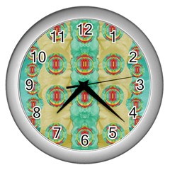 Peace Will Be In Fantasy Flowers With Love Wall Clocks (silver)  by pepitasart