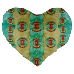 Peace Will Be In Fantasy Flowers With Love Large 19  Premium Heart Shape Cushions by pepitasart