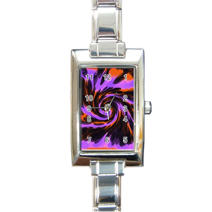 Swirl Black Purple Orange Rectangle Italian Charm Watch