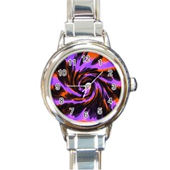 Swirl Black Purple Orange Round Italian Charm Watch by BrightVibesDesign