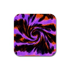 Swirl Black Purple Orange Rubber Square Coaster (4 Pack)  by BrightVibesDesign