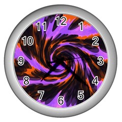 Swirl Black Purple Orange Wall Clocks (silver)  by BrightVibesDesign