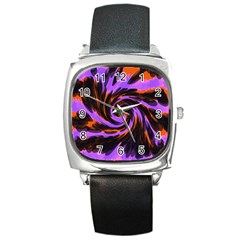 Swirl Black Purple Orange Square Metal Watch by BrightVibesDesign