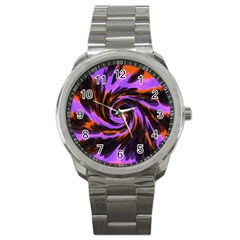 Swirl Black Purple Orange Sport Metal Watch by BrightVibesDesign