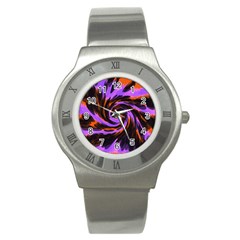 Swirl Black Purple Orange Stainless Steel Watch by BrightVibesDesign