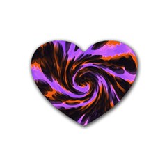 Swirl Black Purple Orange Rubber Coaster (heart)  by BrightVibesDesign