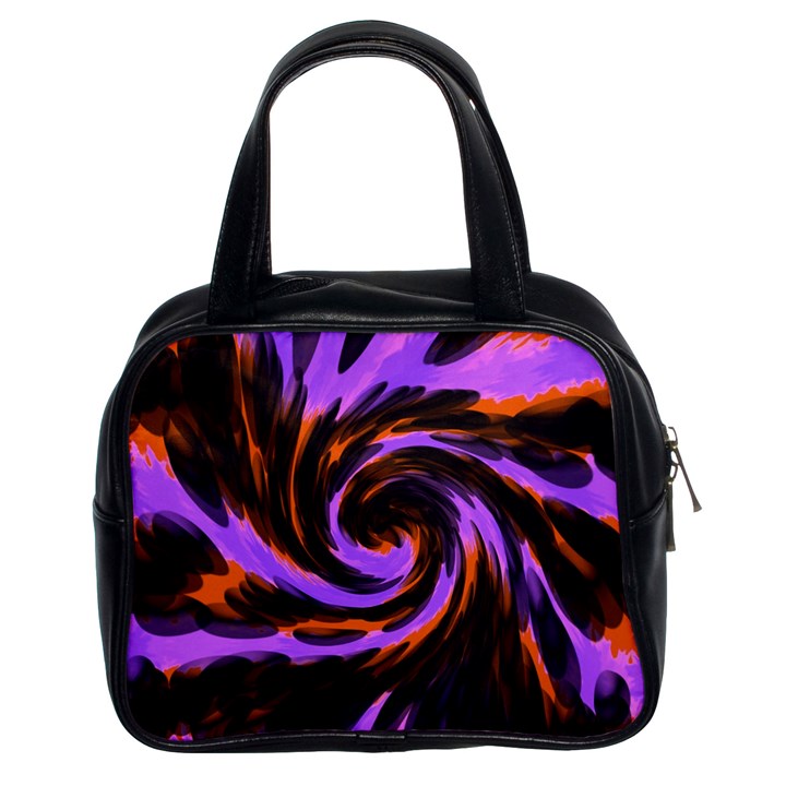 Swirl Black Purple Orange Classic Handbags (2 Sides)