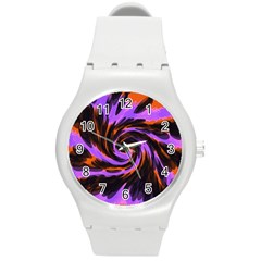 Swirl Black Purple Orange Round Plastic Sport Watch (m) by BrightVibesDesign