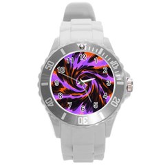 Swirl Black Purple Orange Round Plastic Sport Watch (l) by BrightVibesDesign