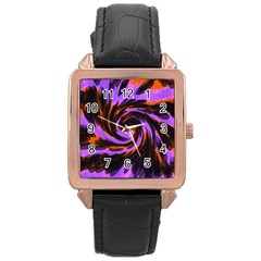 Swirl Black Purple Orange Rose Gold Leather Watch  by BrightVibesDesign