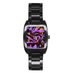 Swirl Black Purple Orange Stainless Steel Barrel Watch by BrightVibesDesign