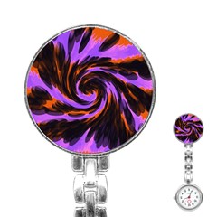 Swirl Black Purple Orange Stainless Steel Nurses Watch by BrightVibesDesign