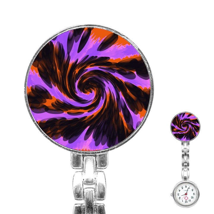 Swirl Black Purple Orange Stainless Steel Nurses Watch