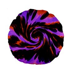 Swirl Black Purple Orange Standard 15  Premium Flano Round Cushions by BrightVibesDesign