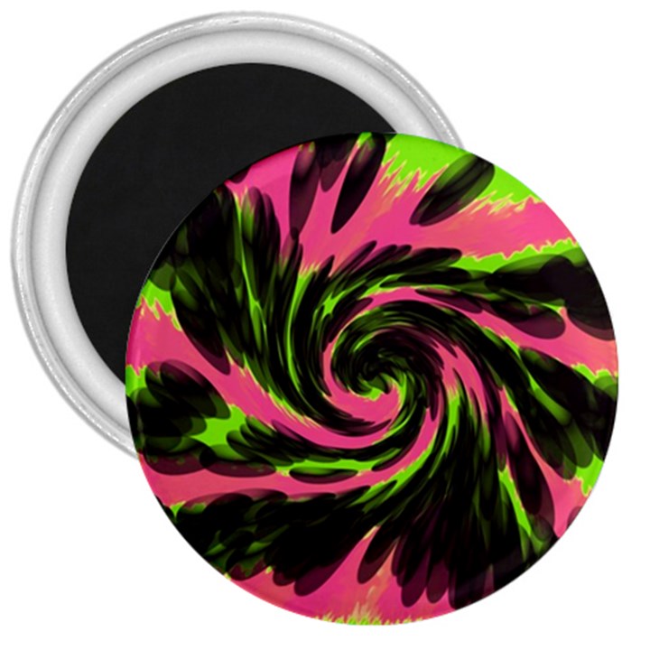 Swirl Black Pink Green 3  Magnets