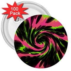 Swirl Black Pink Green 3  Buttons (100 Pack)  by BrightVibesDesign