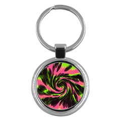 Swirl Black Pink Green Key Chains (round)  by BrightVibesDesign