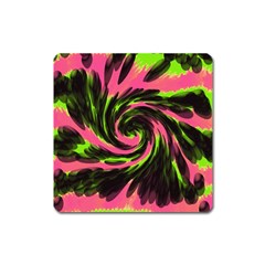 Swirl Black Pink Green Square Magnet by BrightVibesDesign