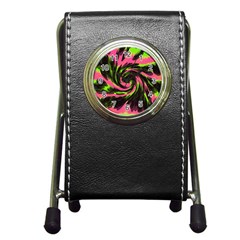 Swirl Black Pink Green Pen Holder Desk Clocks by BrightVibesDesign