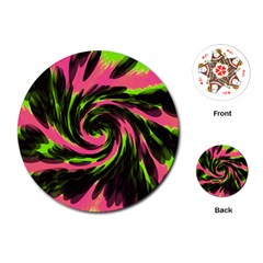 Swirl Black Pink Green Playing Cards (round)  by BrightVibesDesign