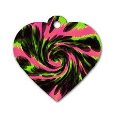 Swirl Black Pink Green Dog Tag Heart (one Side) by BrightVibesDesign