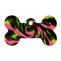 Swirl Black Pink Green Dog Tag Bone (one Side) by BrightVibesDesign