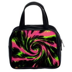 Swirl Black Pink Green Classic Handbags (2 Sides) by BrightVibesDesign