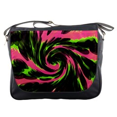 Swirl Black Pink Green Messenger Bags by BrightVibesDesign