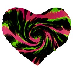 Swirl Black Pink Green Large 19  Premium Heart Shape Cushions by BrightVibesDesign