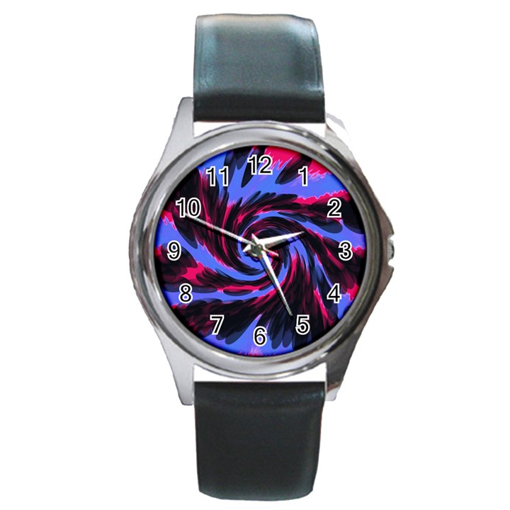 Swirl Black Blue Pink Round Metal Watch